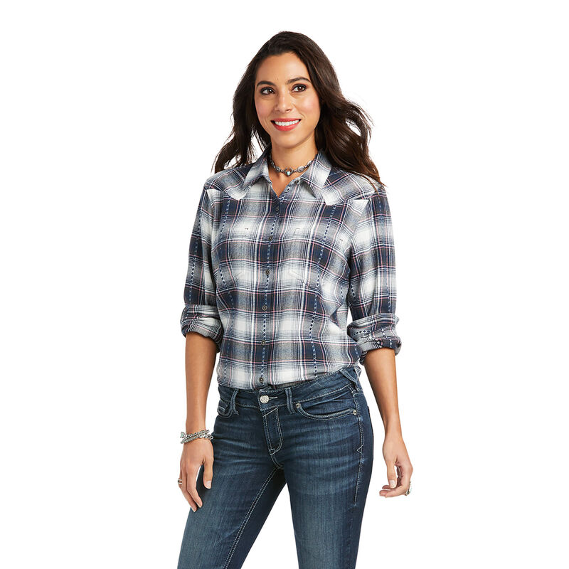 Ariat Hemden Damen - Real Billie Jean Grau/Weiß ( DQXLK-6809 )